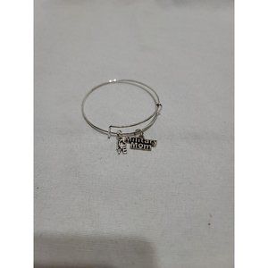 Expandable Silver Colored Handmade Wire Bangle Charm Bracelet MILITARY MOM